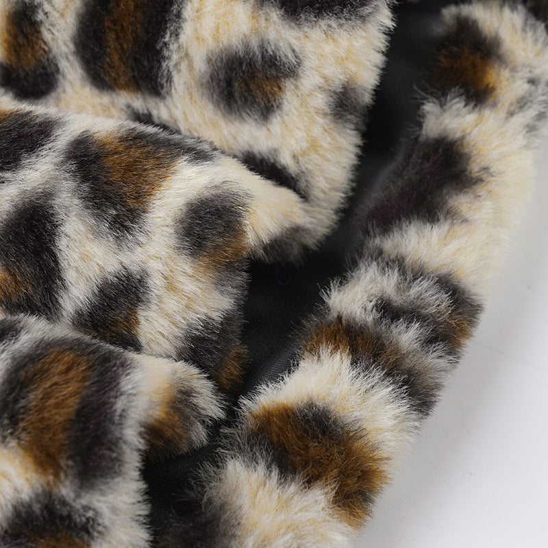 Leopard Fur Stitching Leather Hip Skirt Two Piece Set