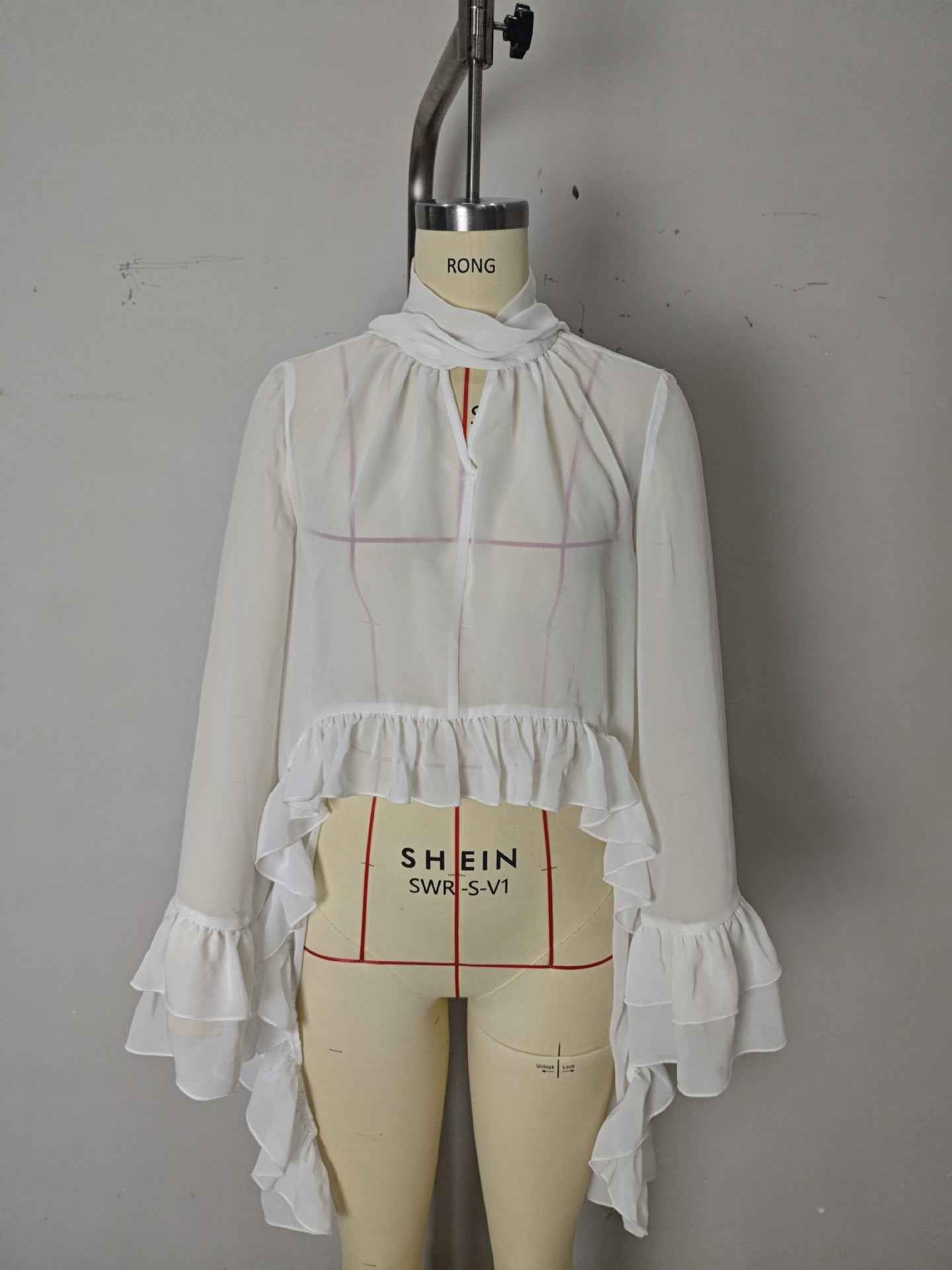 See through Ruffled Long Sleeve Blouse for Women