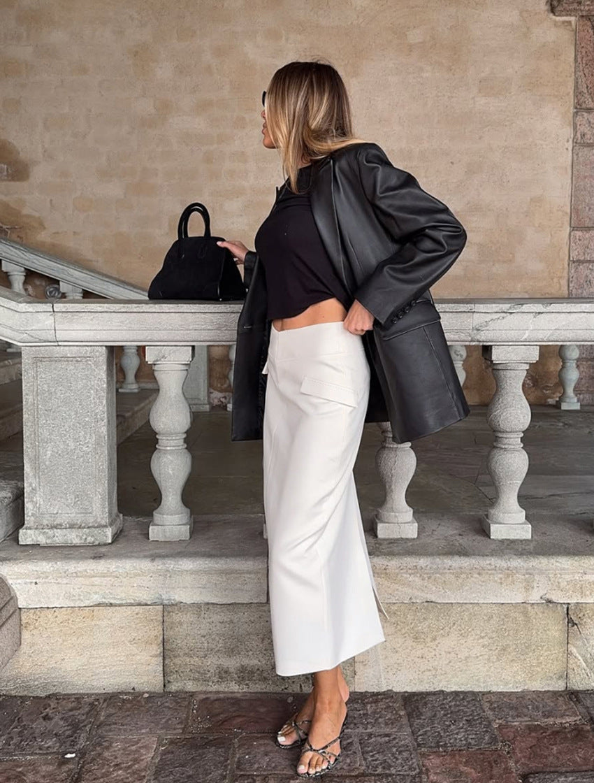 MUNSIEUR Retro Straight Skirt for Women Spring A line