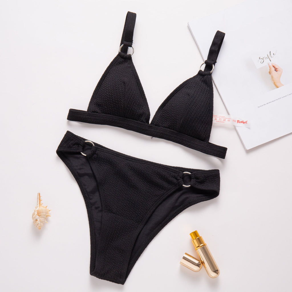 Women Swimwear Solid Color Sexy Bikini Triangle Strap Backless Split Swimsuit