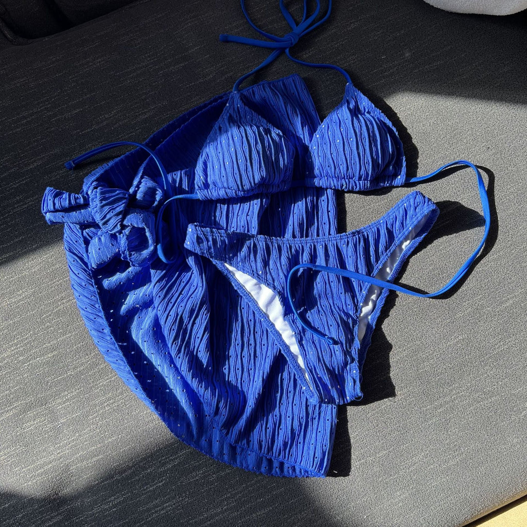 Swimsuit Three Piece Backless Drawstring Banded Bikini Bikini Three Piece Swimsuit