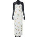 Plant Floral Print Tube Top Slit Maxi Dress Women Clothing Spring Summer