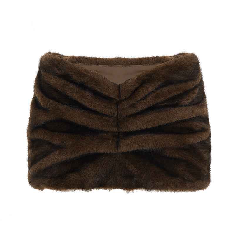 Pleated Low Waist Sexy Fur Sheath Skirt