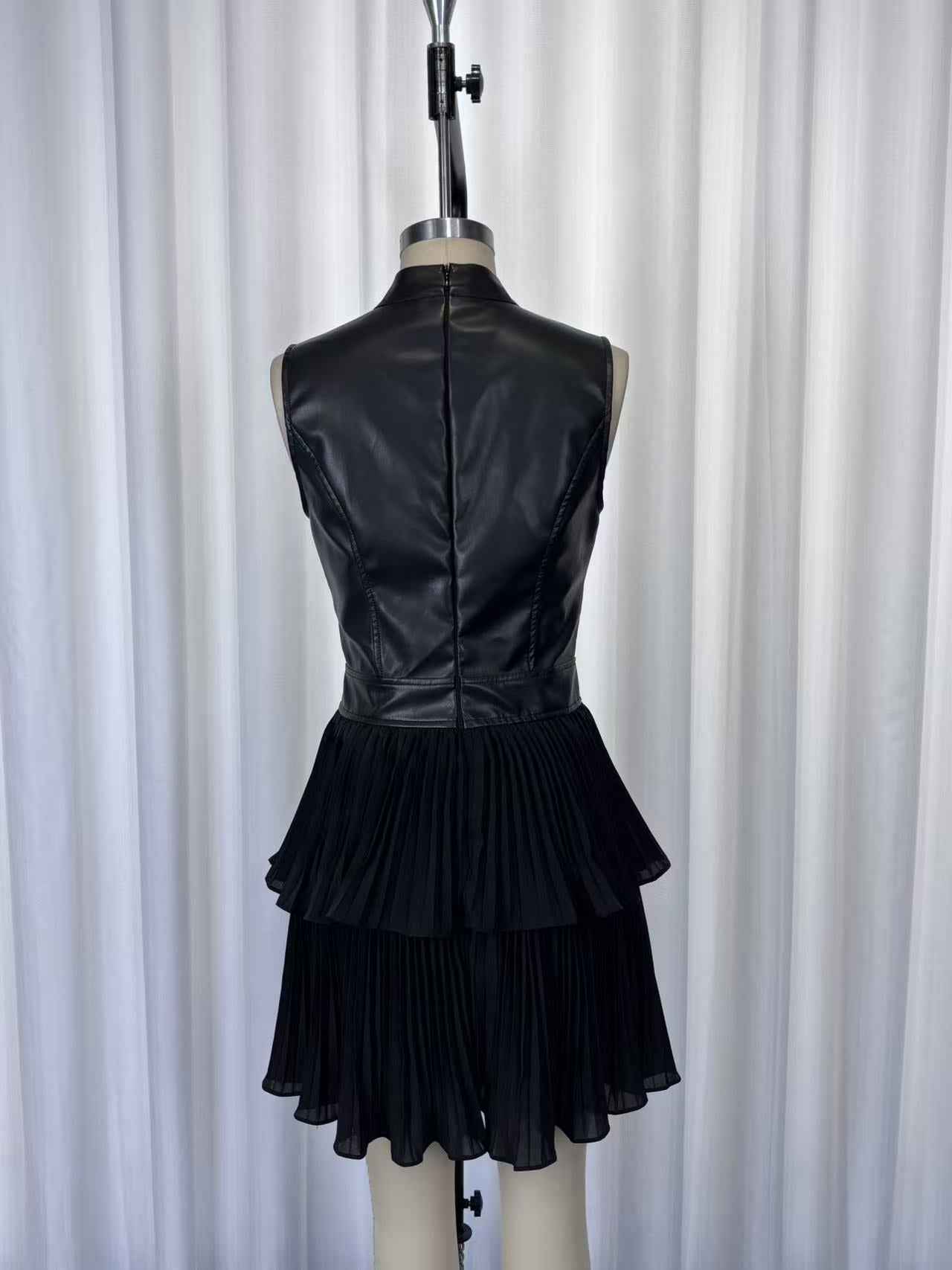 Elegant Double Layer Pleated Ruffled Dress