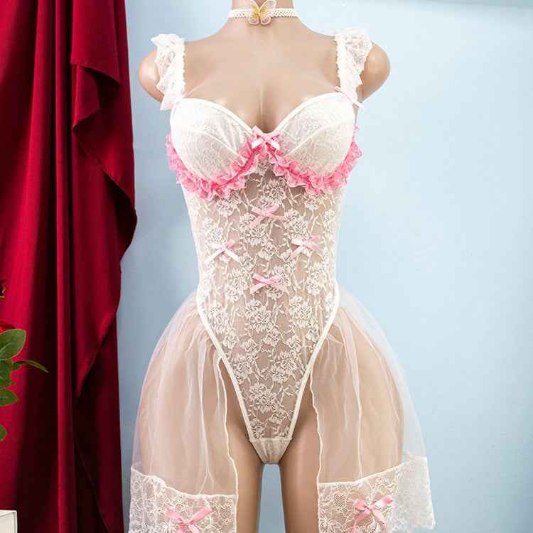 Gathered Bridal Lace See through Lingerie