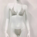 Women Clothing Rhinestone Bikini Set Carnival Sexy Lace Up Outdoor Beach Split Swimsuit