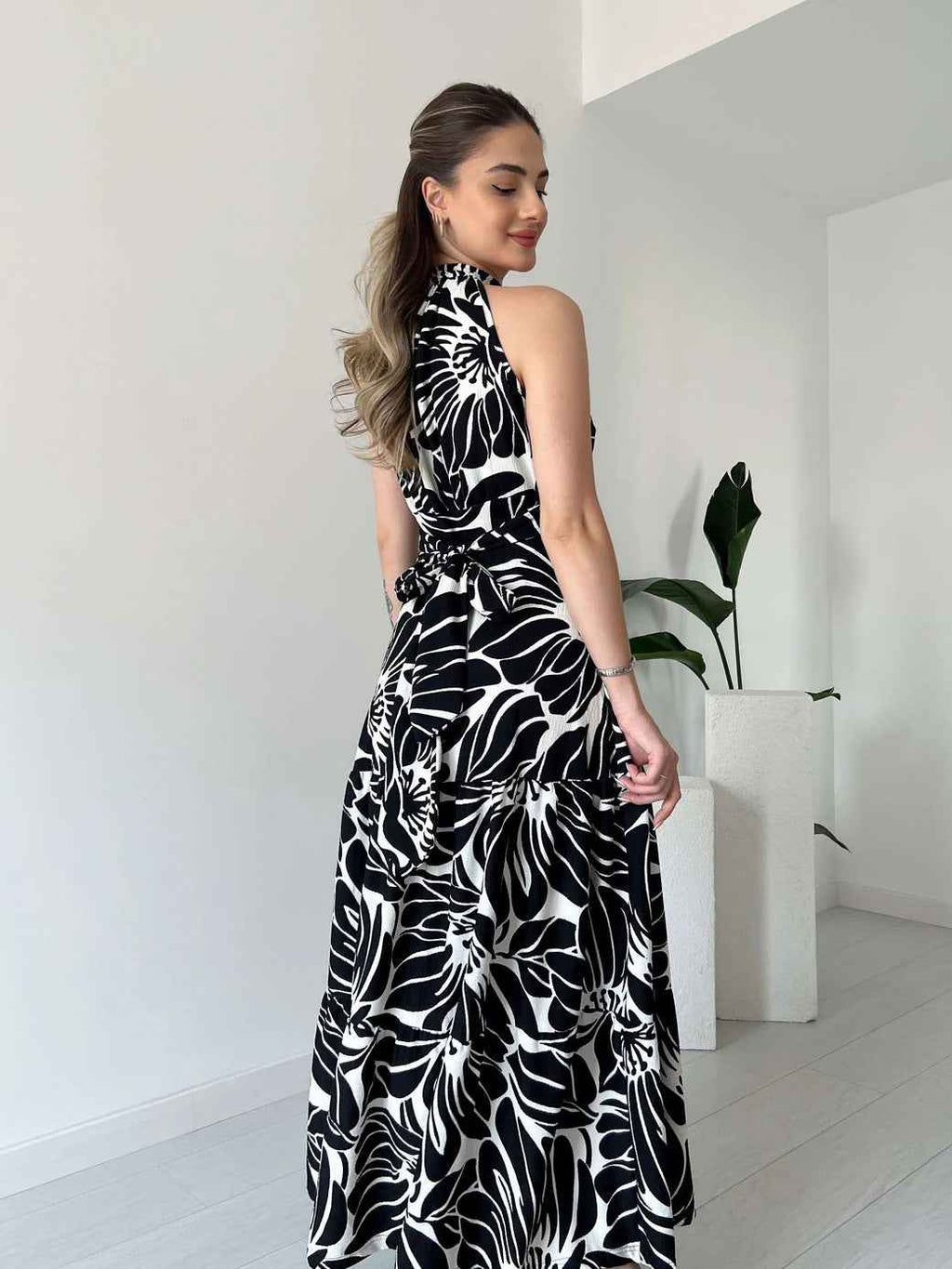 Sleeveless Elegant Maxi Dress Printed High Slit
