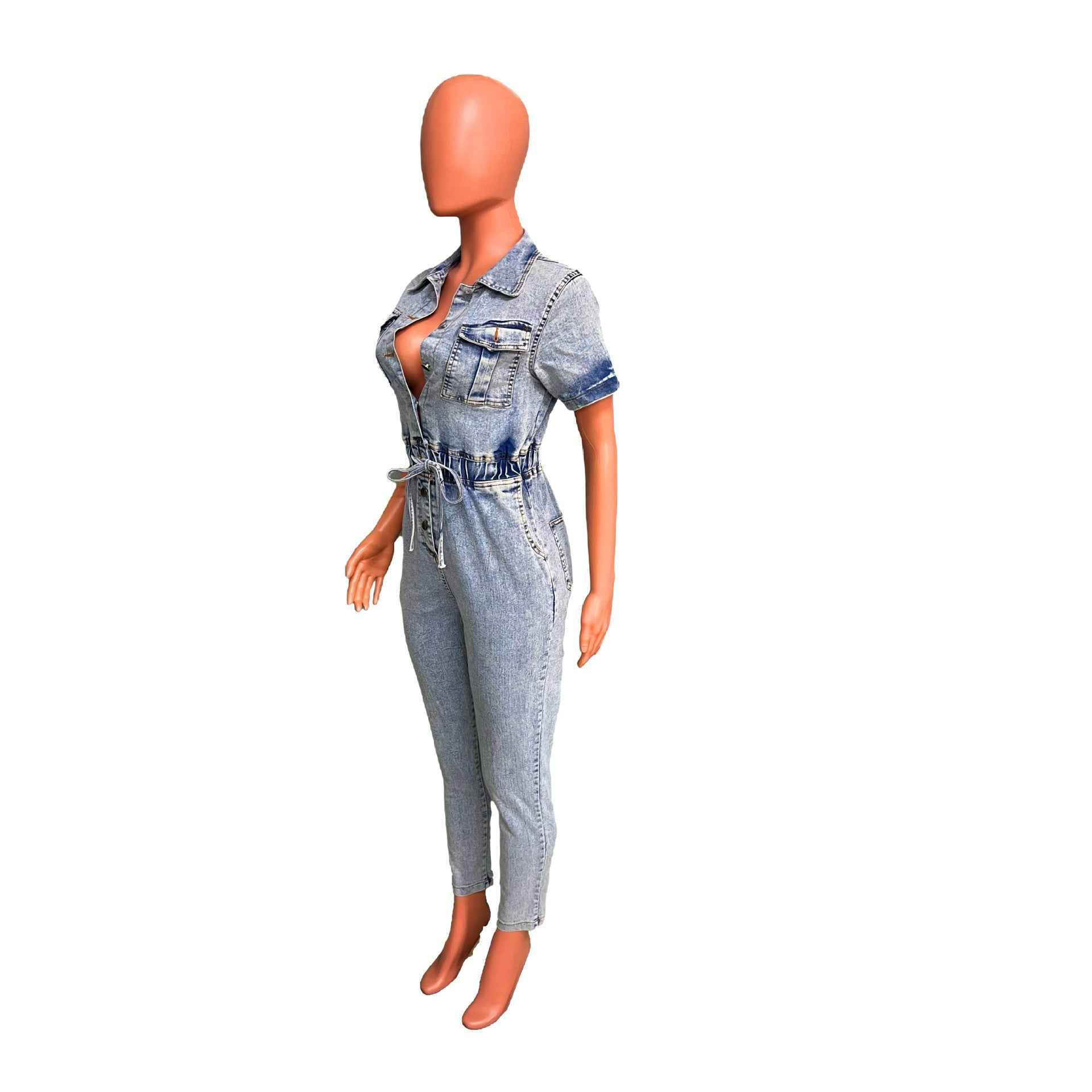 Elastic Waist Denim Jumpsuit