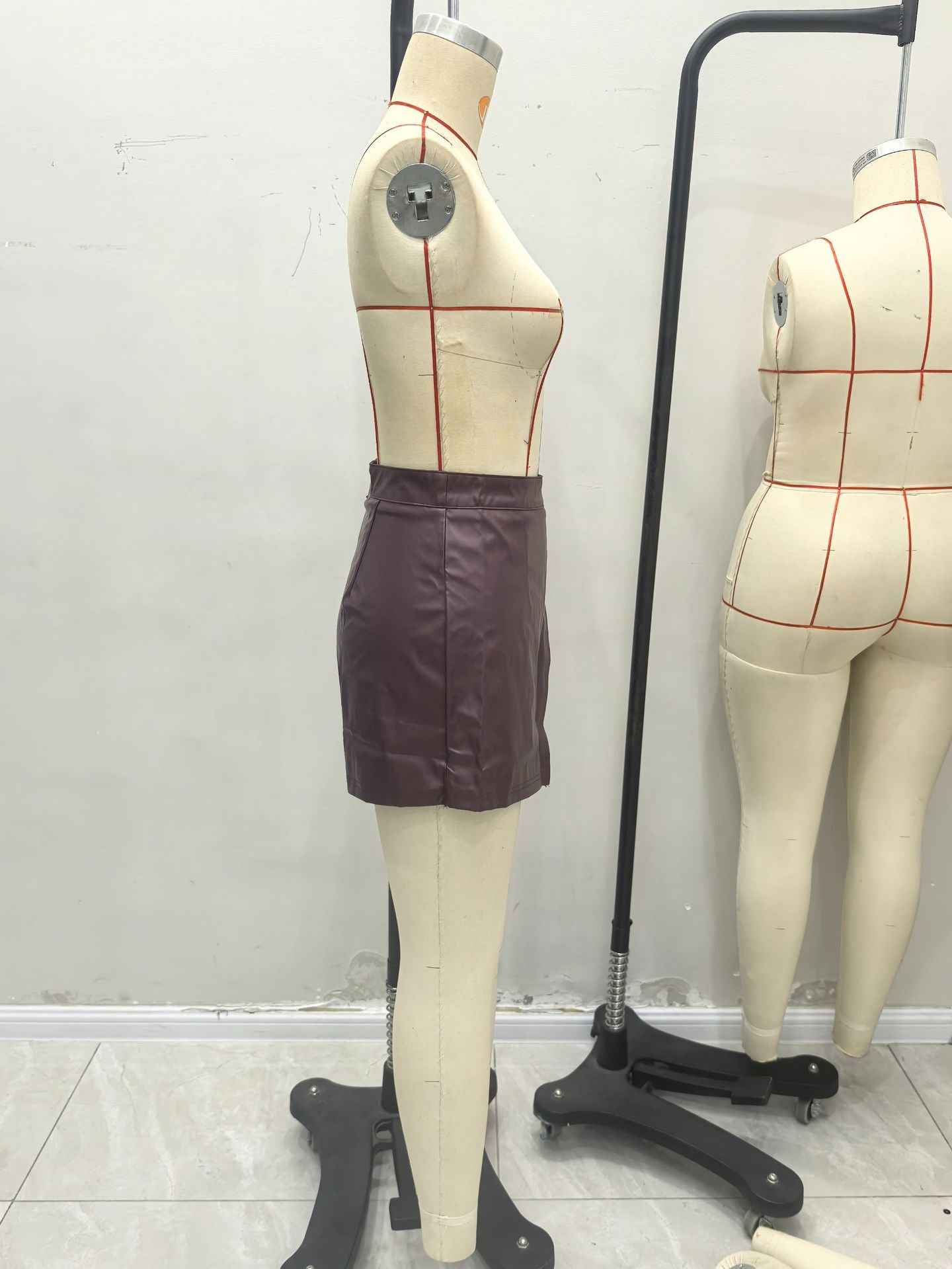 Casual High Waist Irregular Asymmetric Faux Leather Bottoms Skort