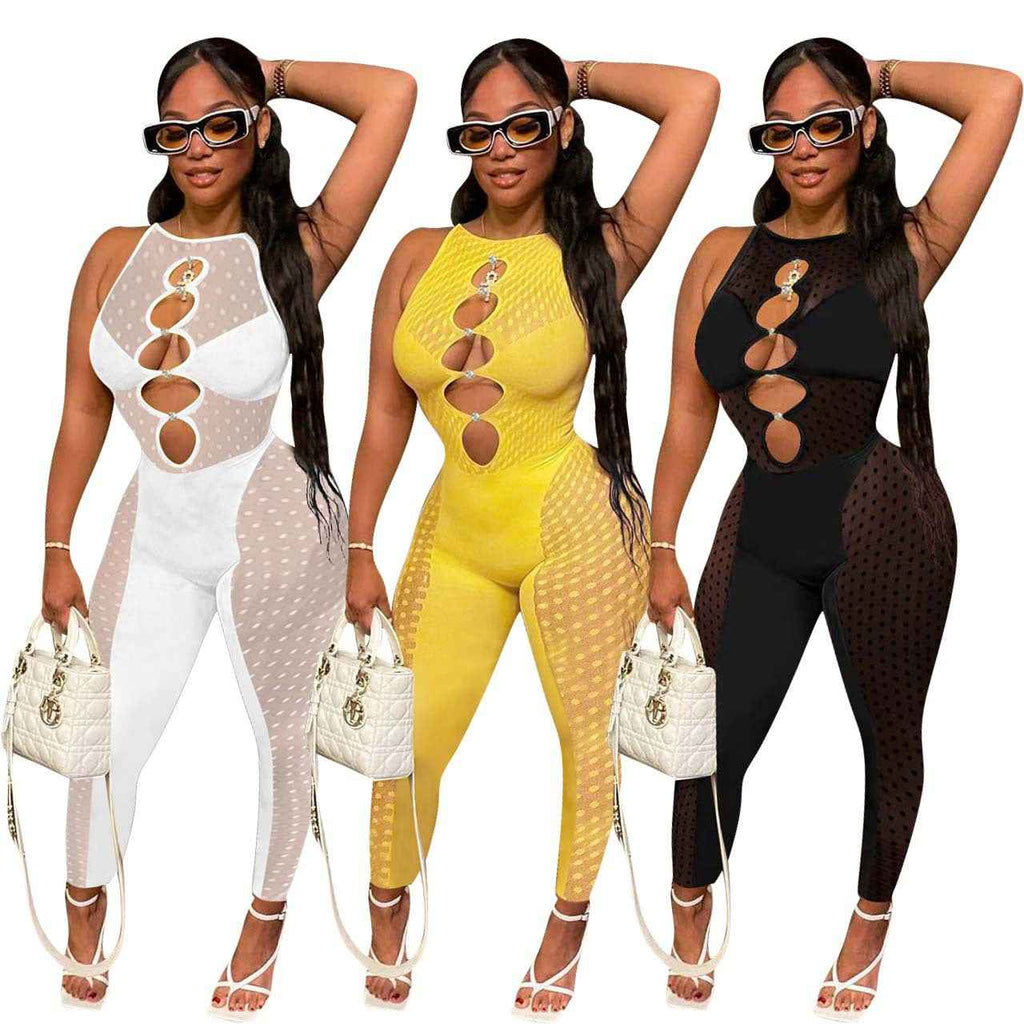 Mesh Milk Stitching Jumpsuit