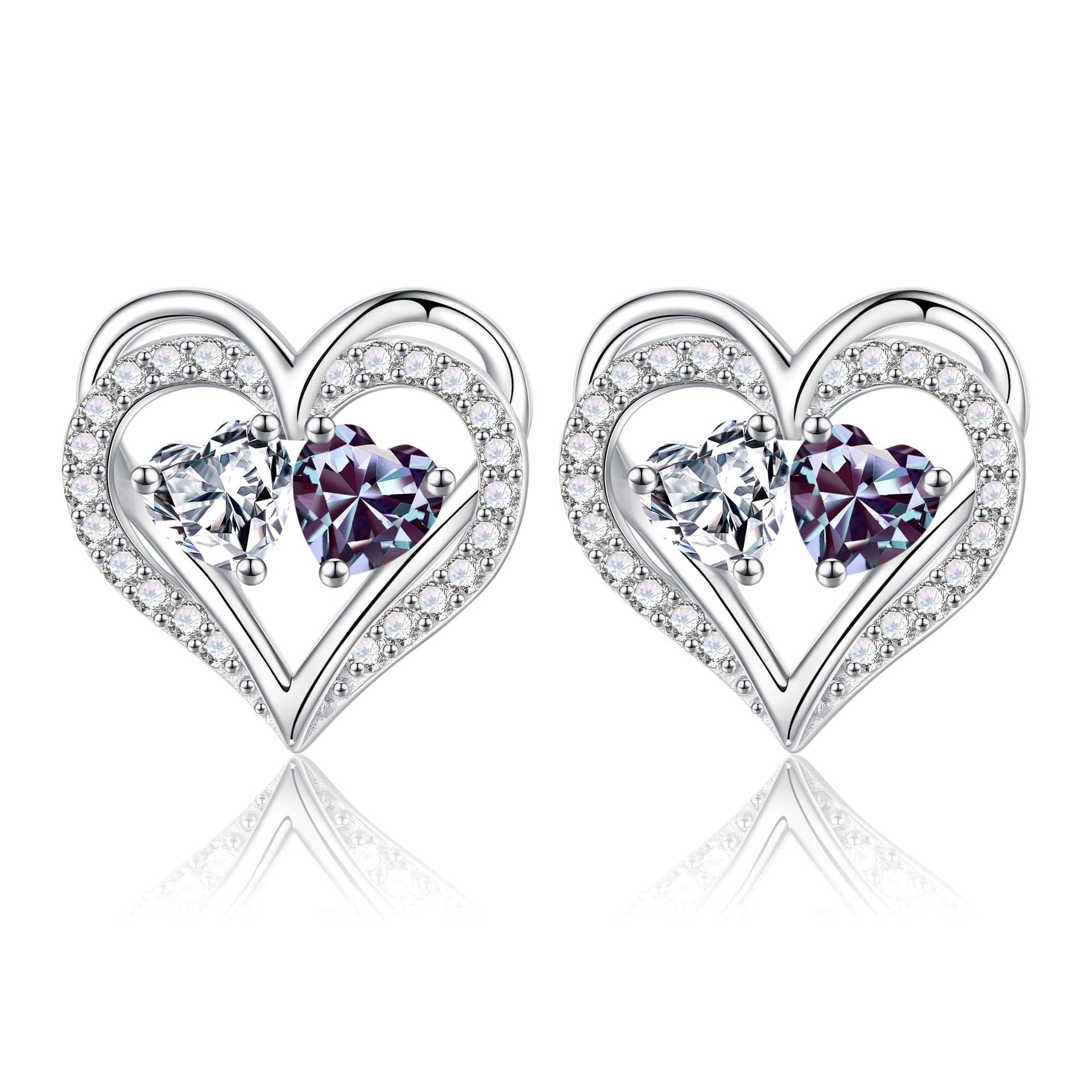 Sterling Silver Birthstone Heart Earrings