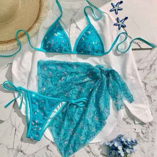 Halter Holiday Beach Three Piece Bikini Swimsuit