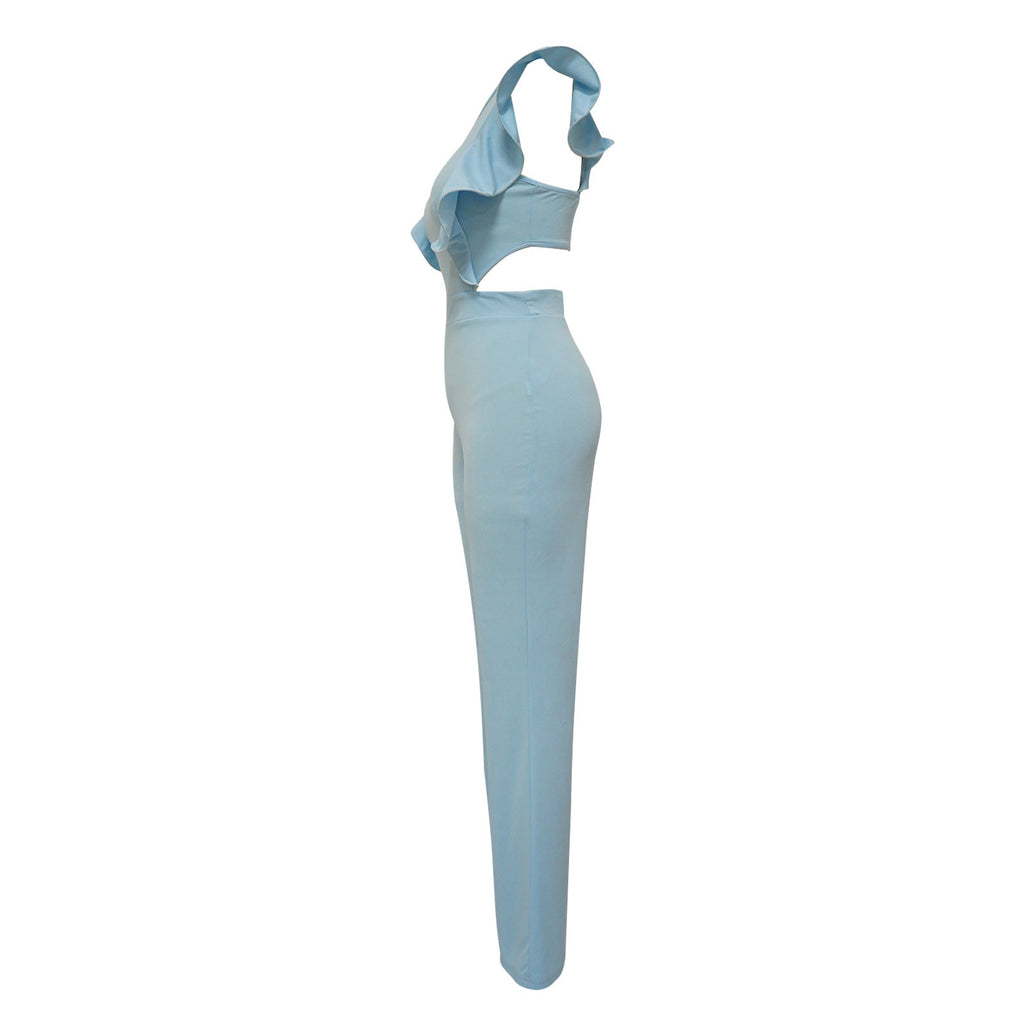 Ruffled Solid Color Jumpsuit