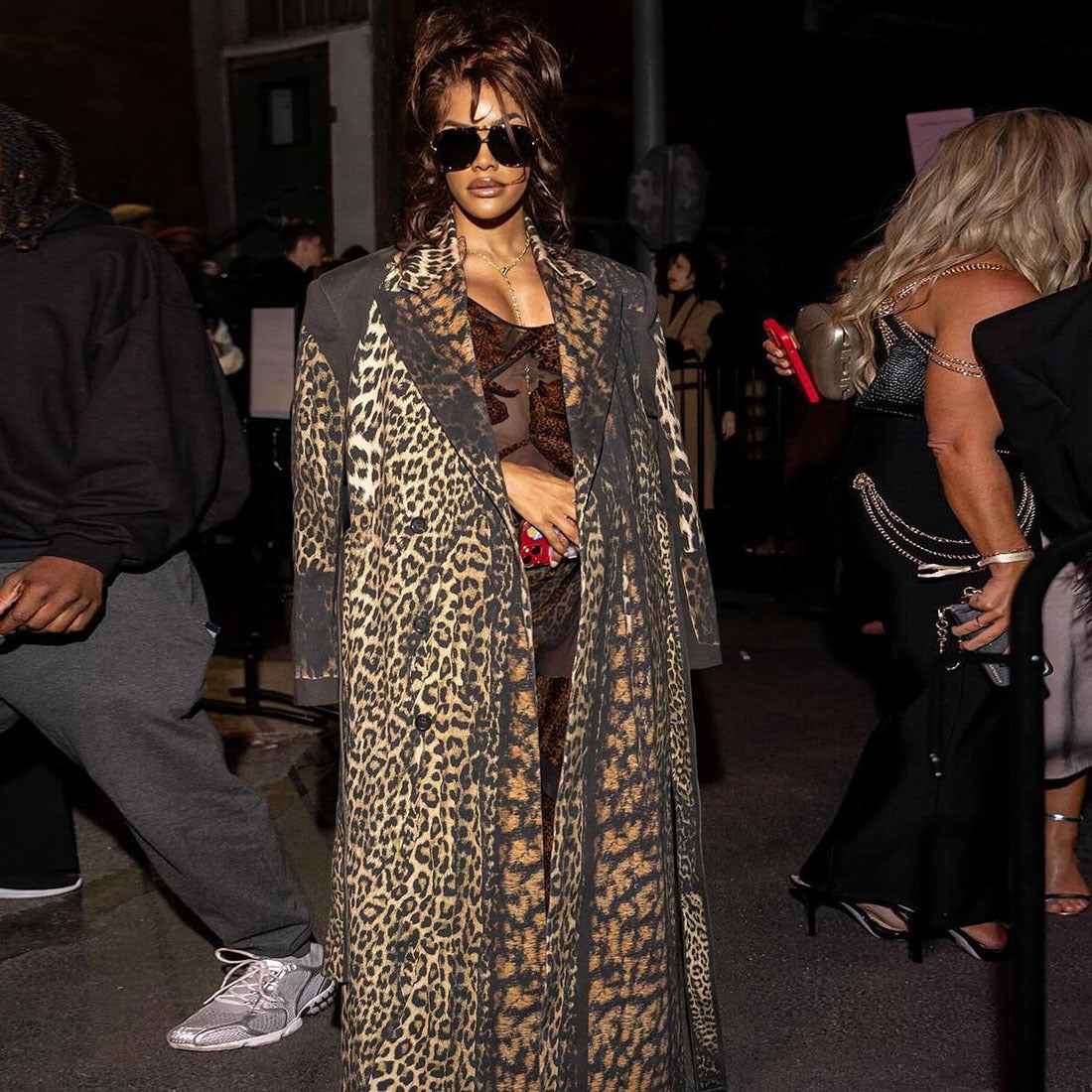 Leopard Pattern print Casual Bandage Trench Jacket
