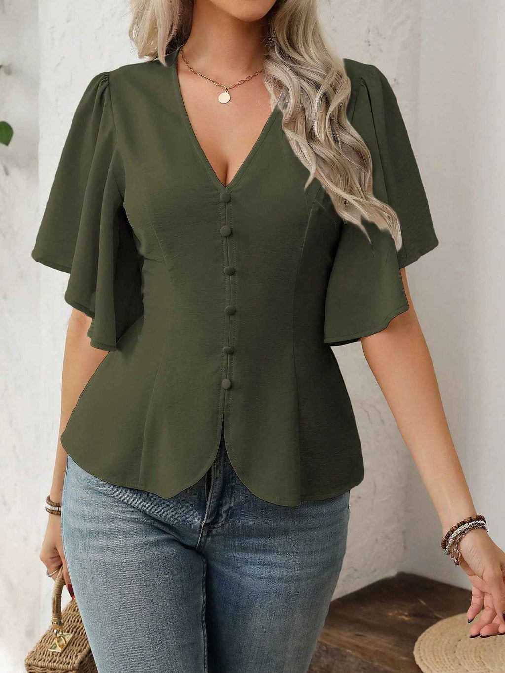 Elegant Solid Color Blouse