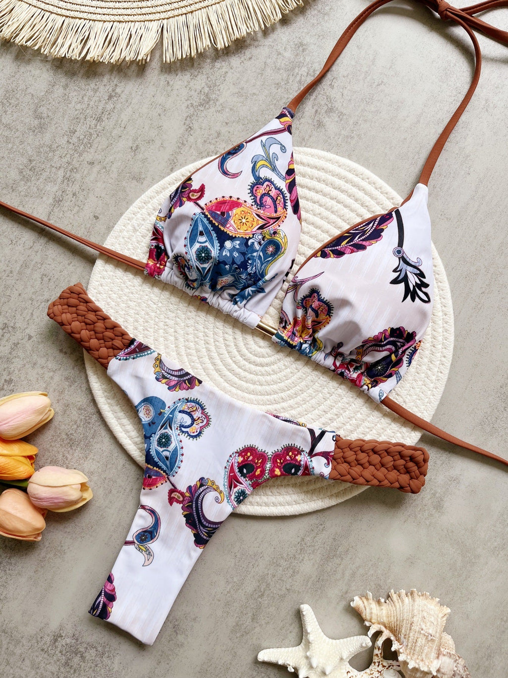 Braid Rope Print Bikini Swimsuit Beach Sexy Women Swimsuit