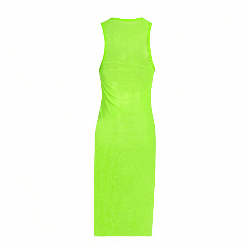 Solid Color Mesh See through Sexy Beach Dress Swimsuit Women Long Blouse Sunscreen Swimwear