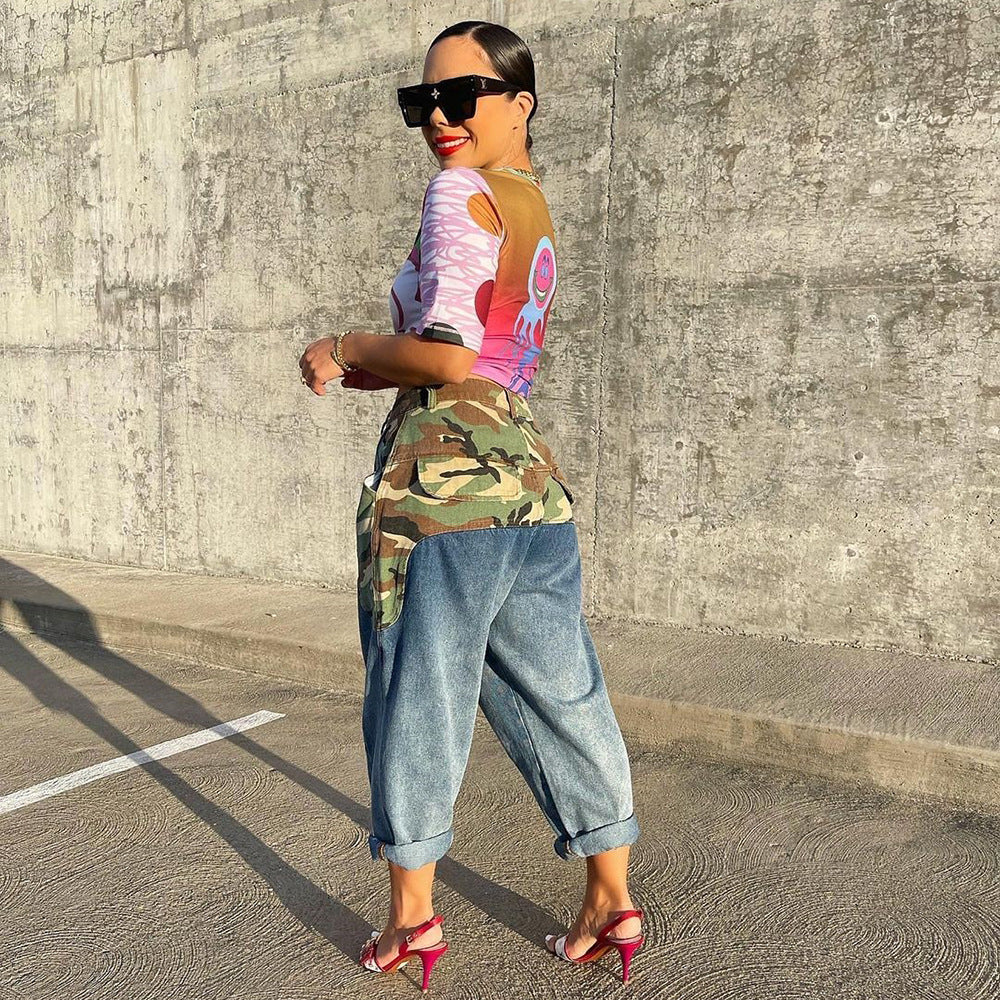 Trendy Denim Camouflage Jeans (Small Only)