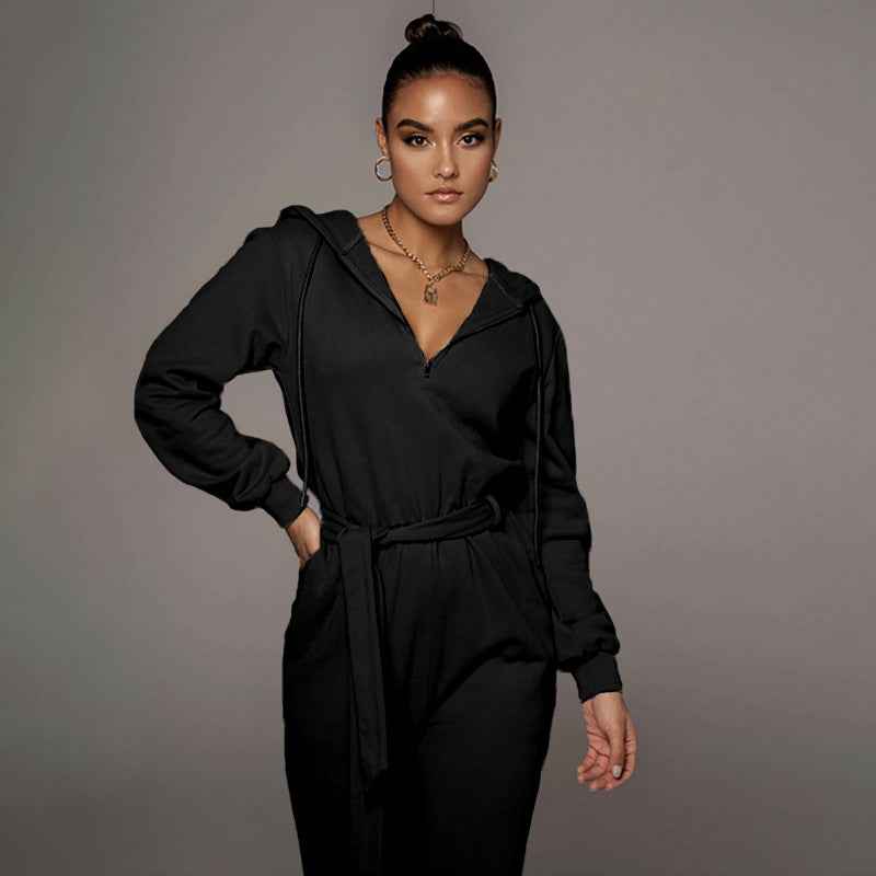 Half Open Collar Urban Casual Women's Jumpsuit