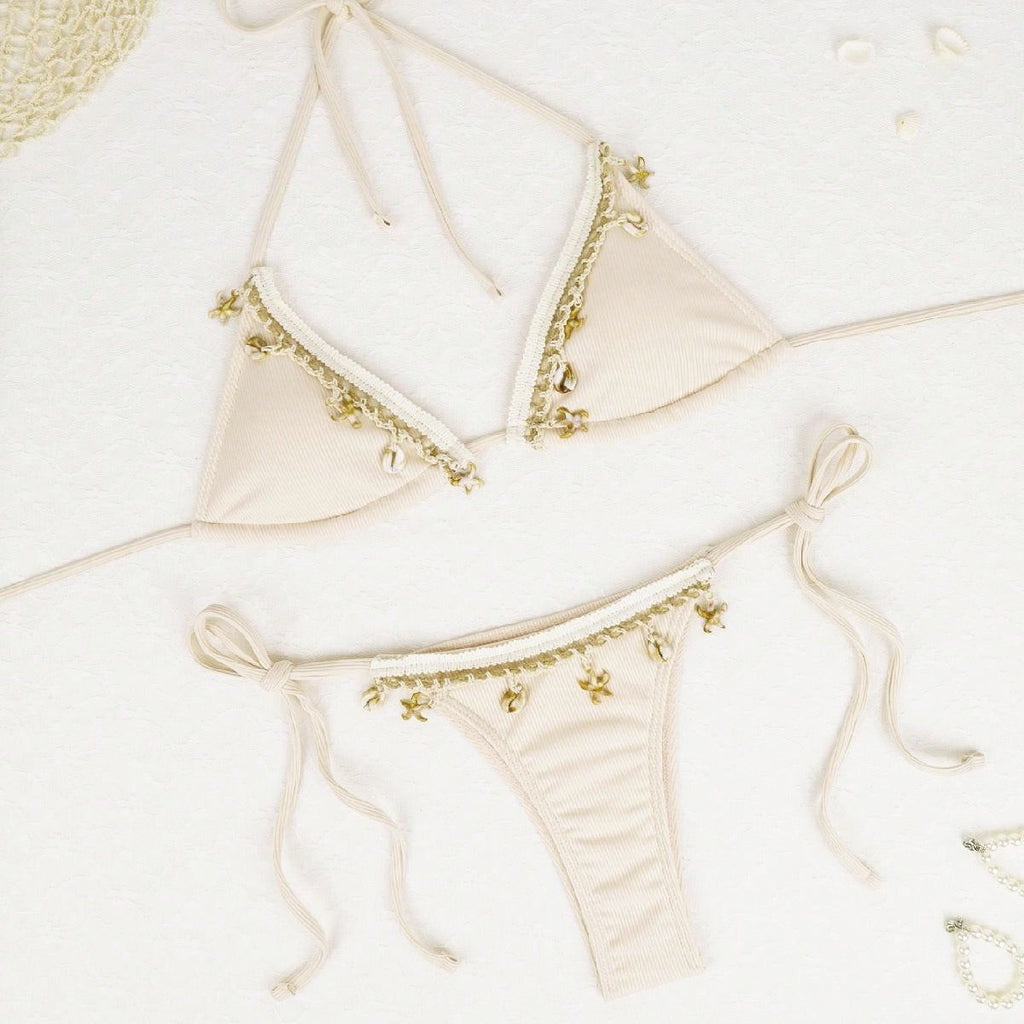 Lace Wilhelmy Shell Bikini Pink Three Point Bikini Split Swimsuit