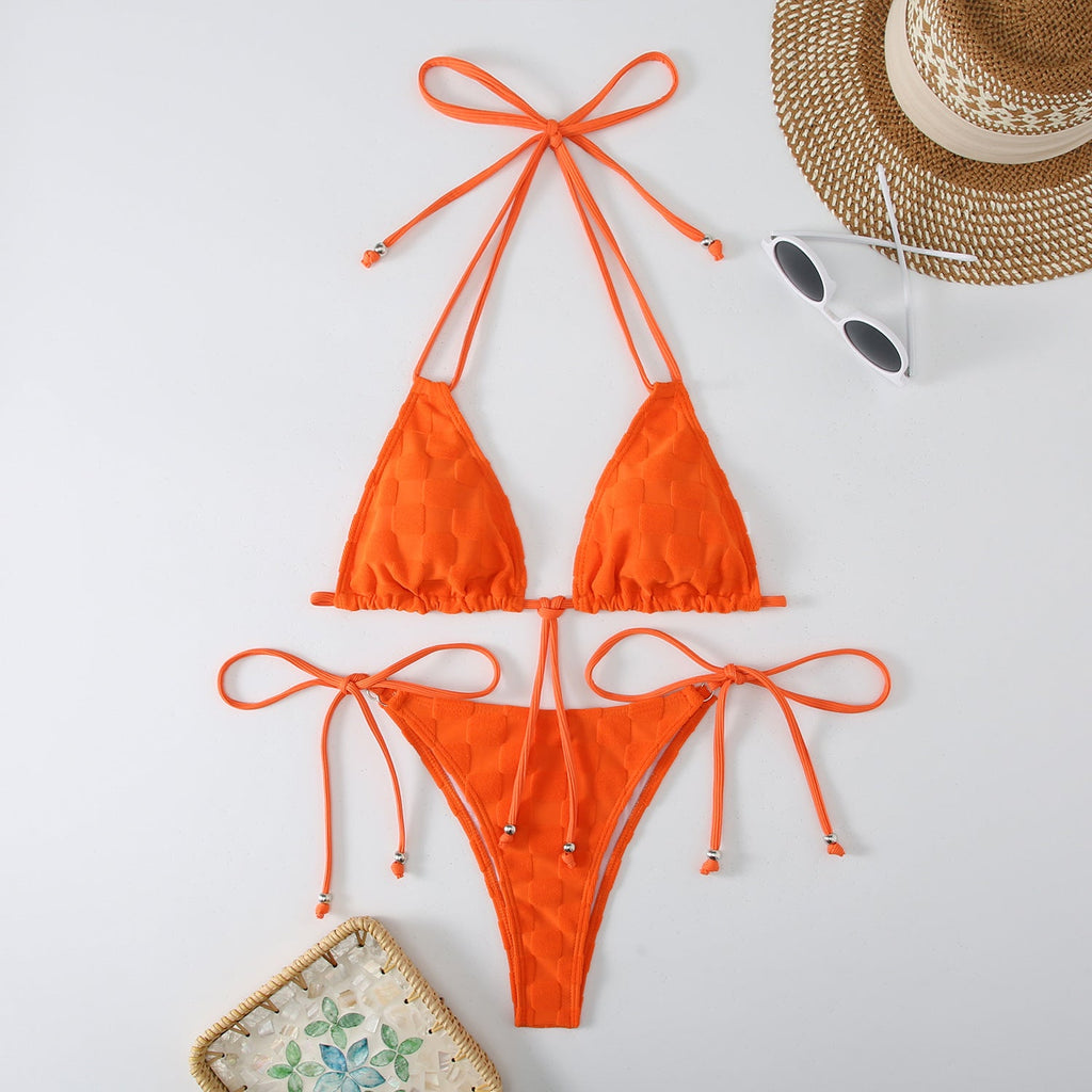 Bikini Women Sexy Lace up High Grade Swimsuit Durable Solid Color Bikini