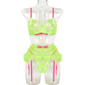 Women Clothing Embroidered Floral Exquisite Underwear Complex Process Sexy Contrast Color Three Piece Set