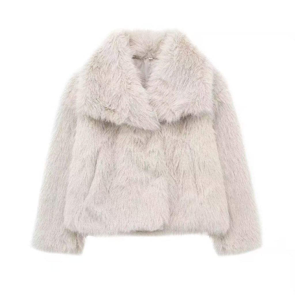 Women's Faux Fur Coat with Large Lapel Trendy