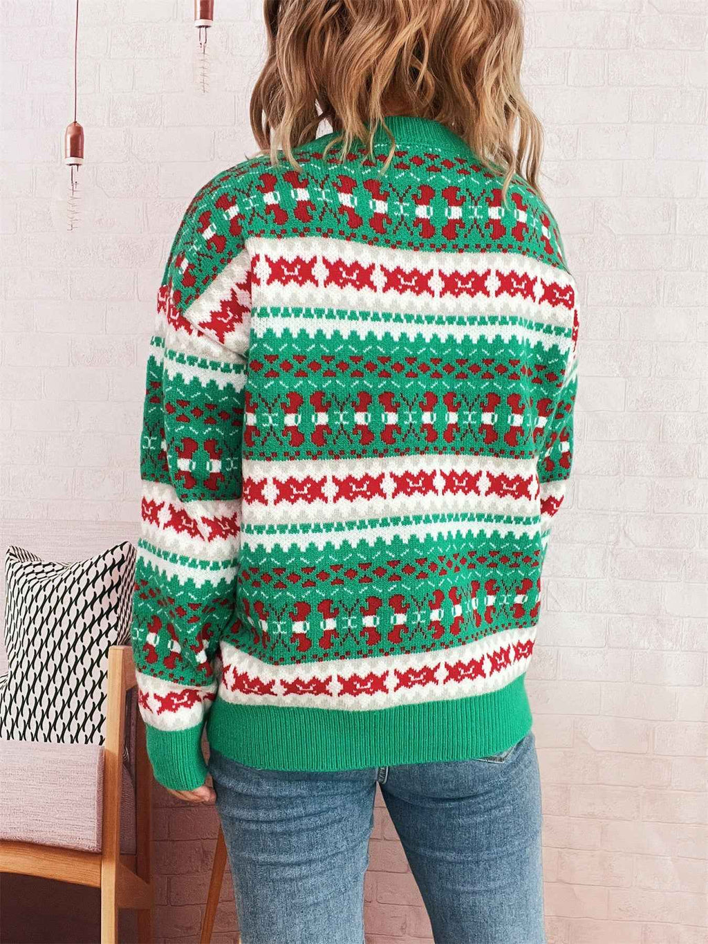 Christmas Jacquard Contrast Knitted Pullover Casual Sweater