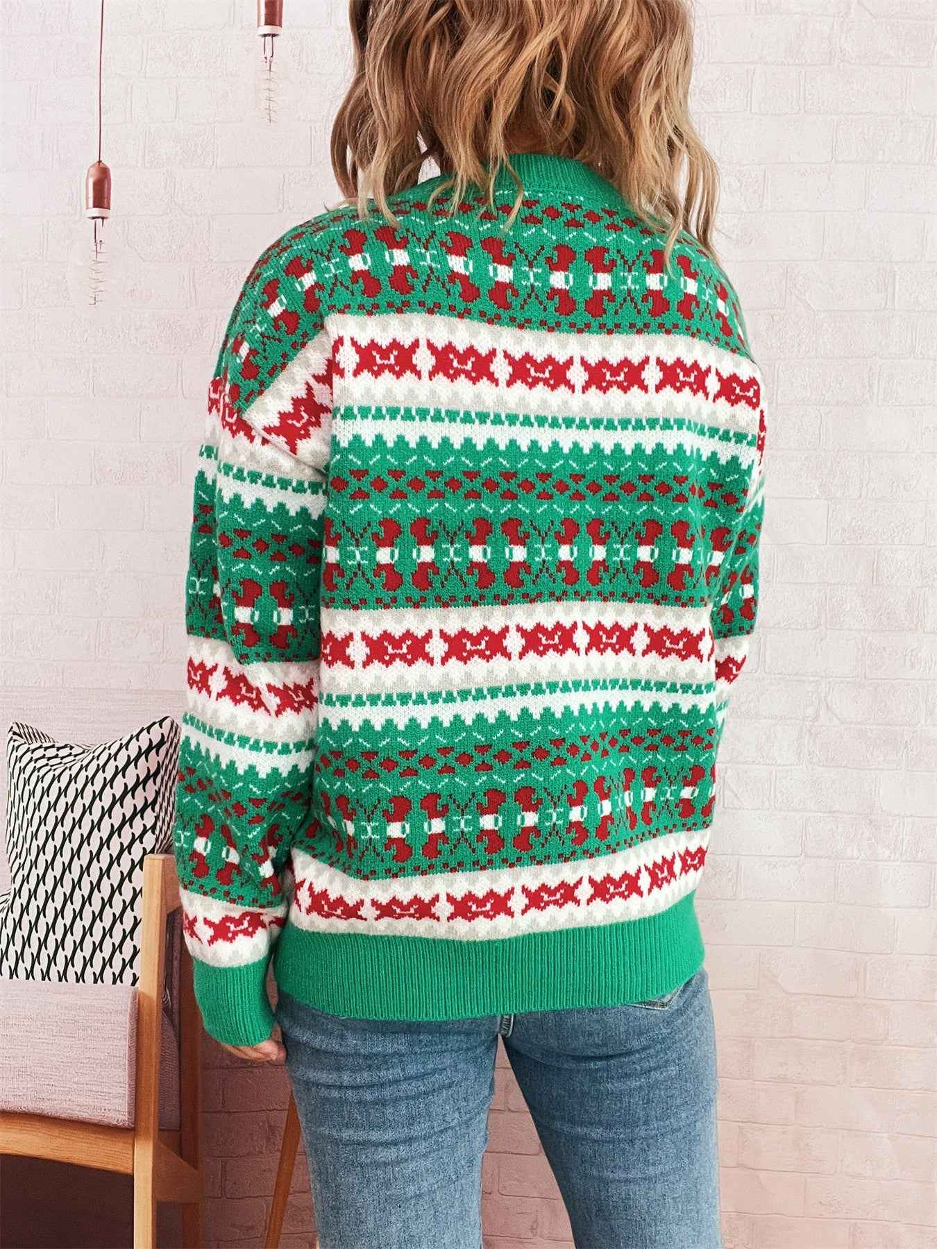 Christmas Jacquard Contrast Knitted Pullover Casual Sweater