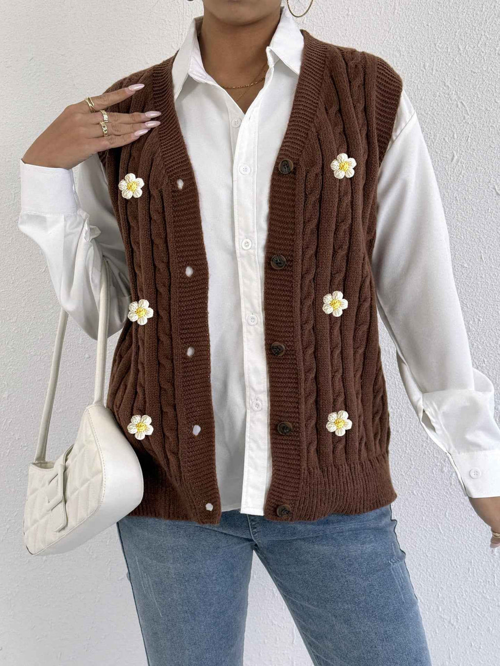 Sweater Vest Twist Woven Three Dimensional Floral Stitching (Small Only)