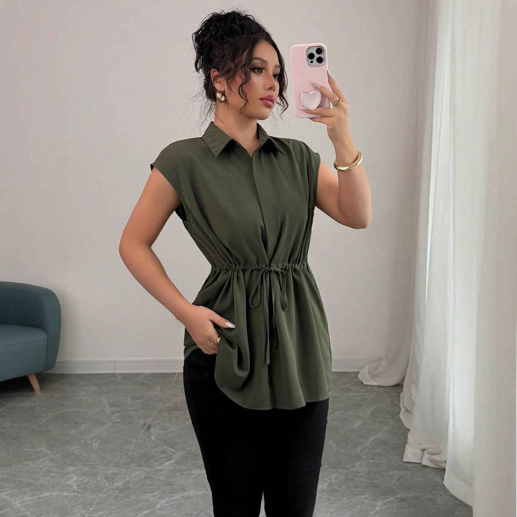 Solid Color Polo Collar Women's T-shirt