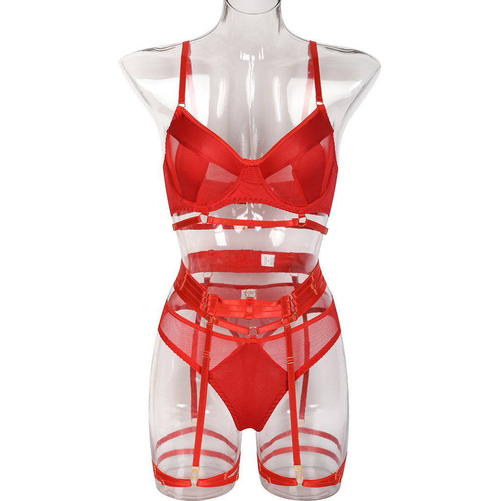 Sexy Match Sets Complex Heavy Craft Underwear Mesh Splicing Tape Leg Ring