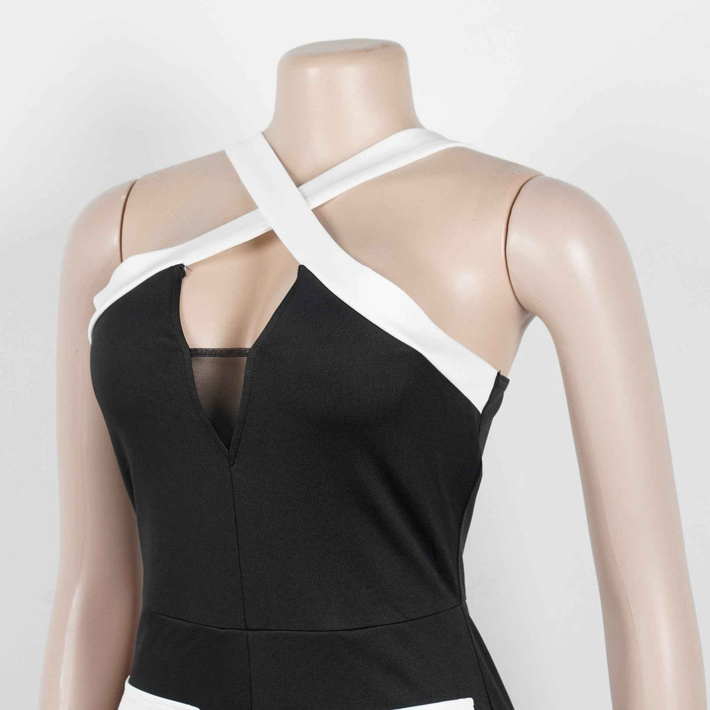 Elegant Office Contrast Color Cross Strap Jumpsuit