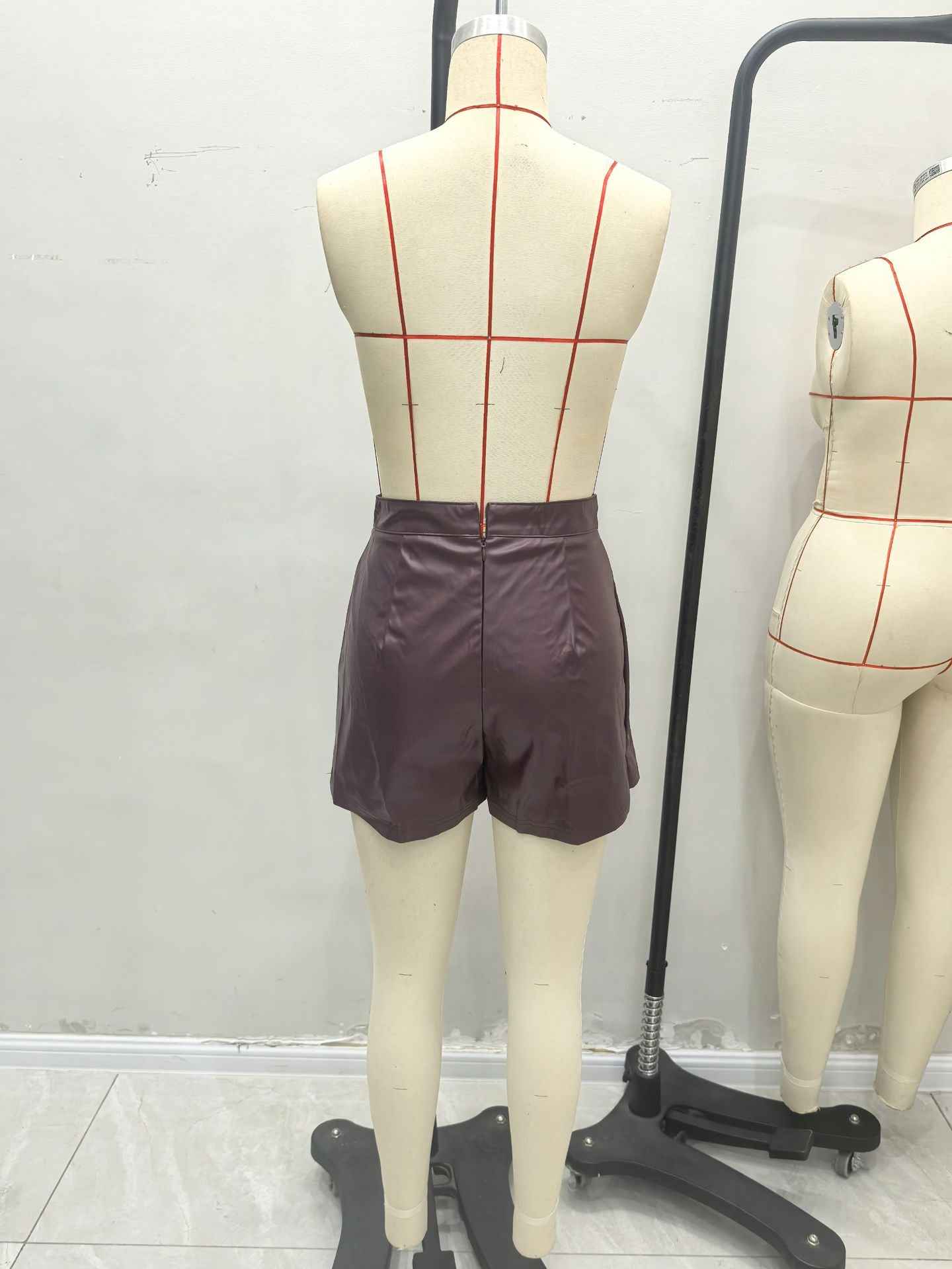 Casual High Waist Irregular Asymmetric Faux Leather Bottoms Skort