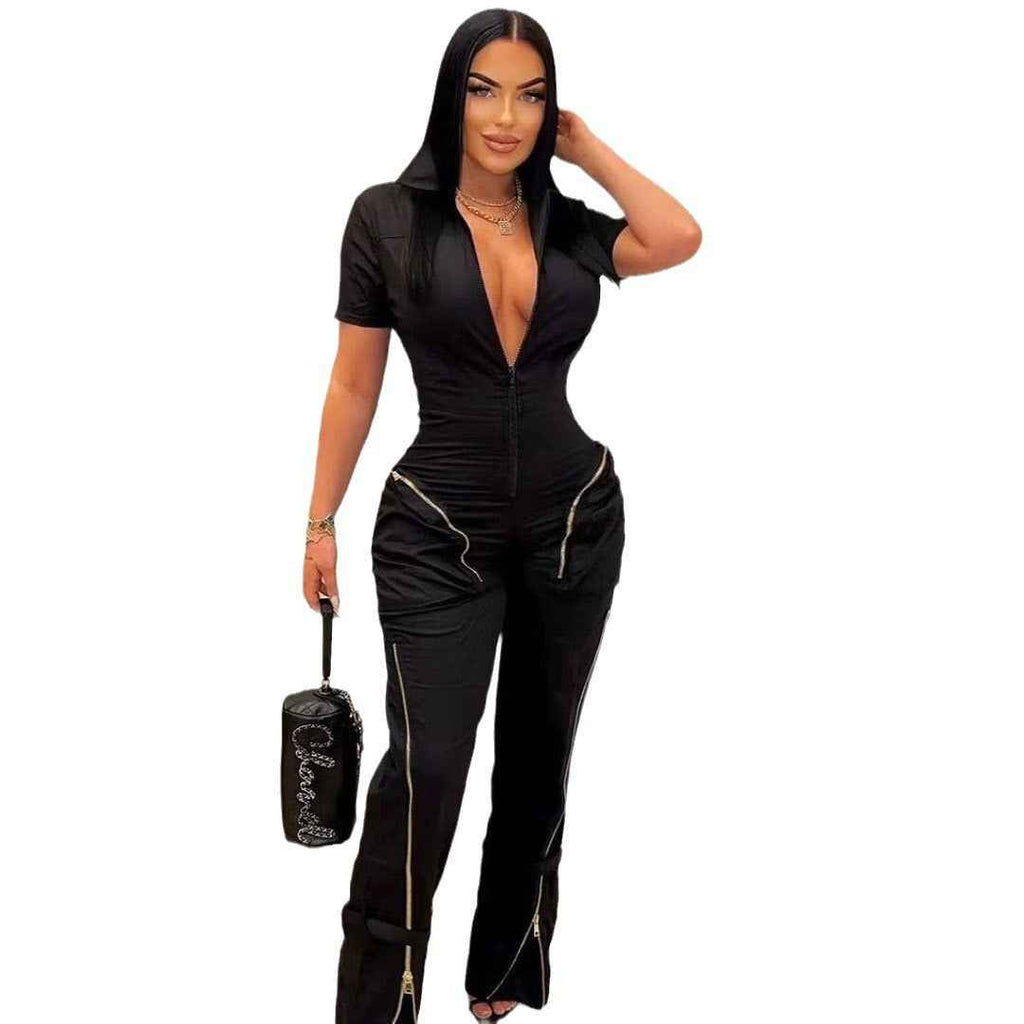 Sexy Summer Jumpsuit with Pocket and Zipper MUNSIEUR