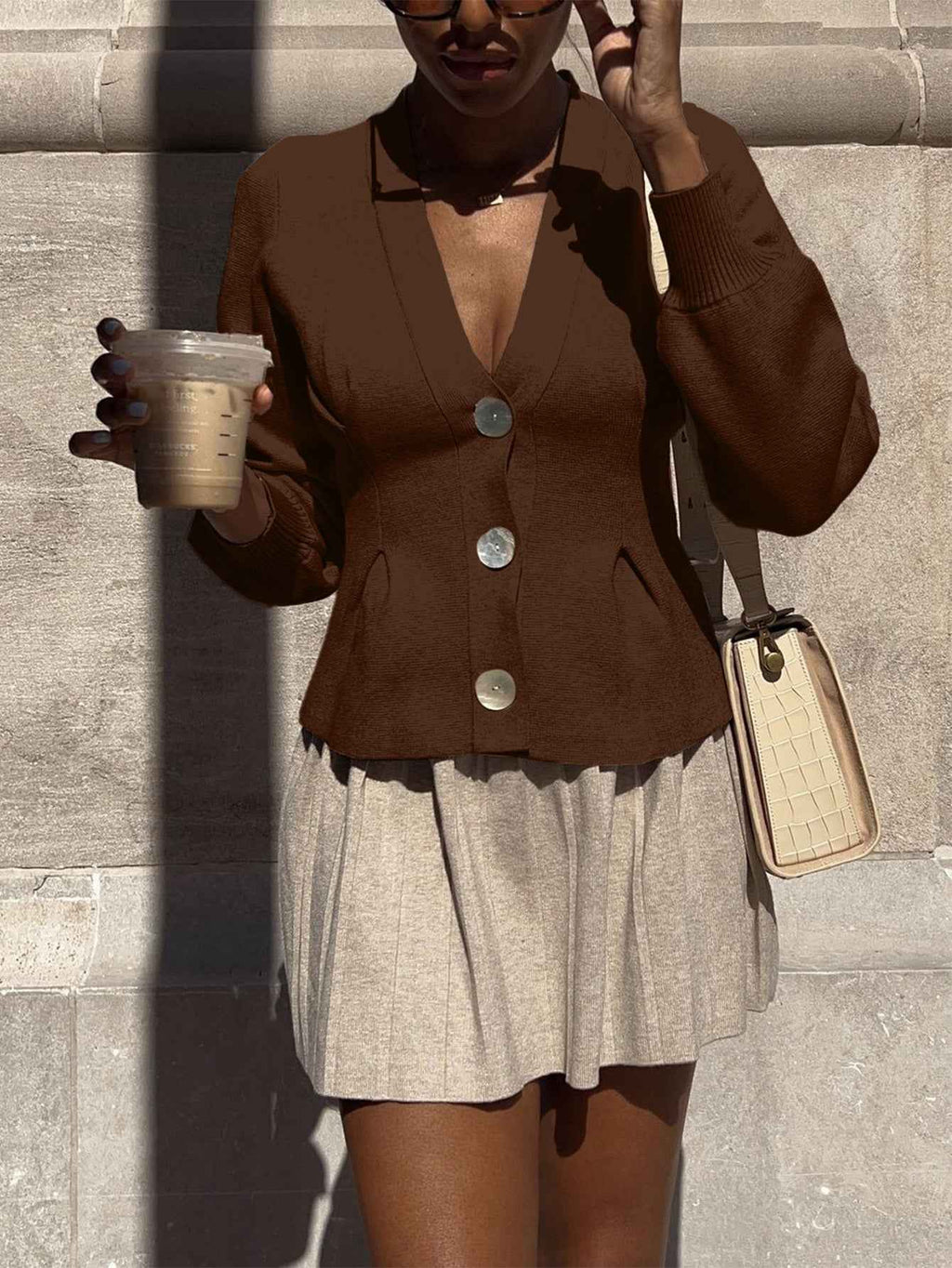Elegant Button Long Sleeve Vest Sweater