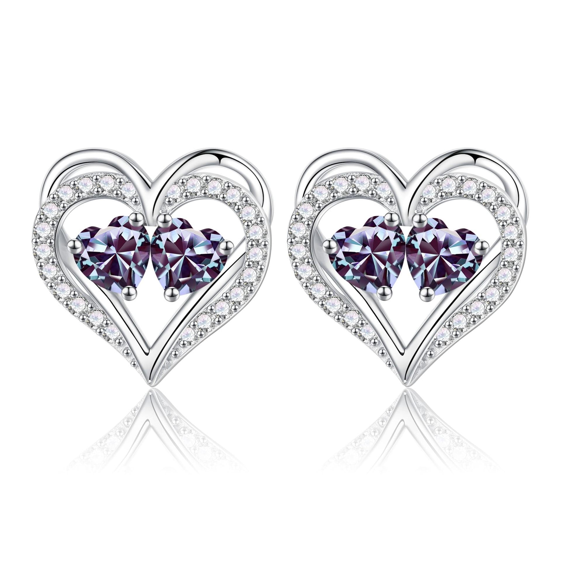 Sterling Silver Birthstone Heart Earrings