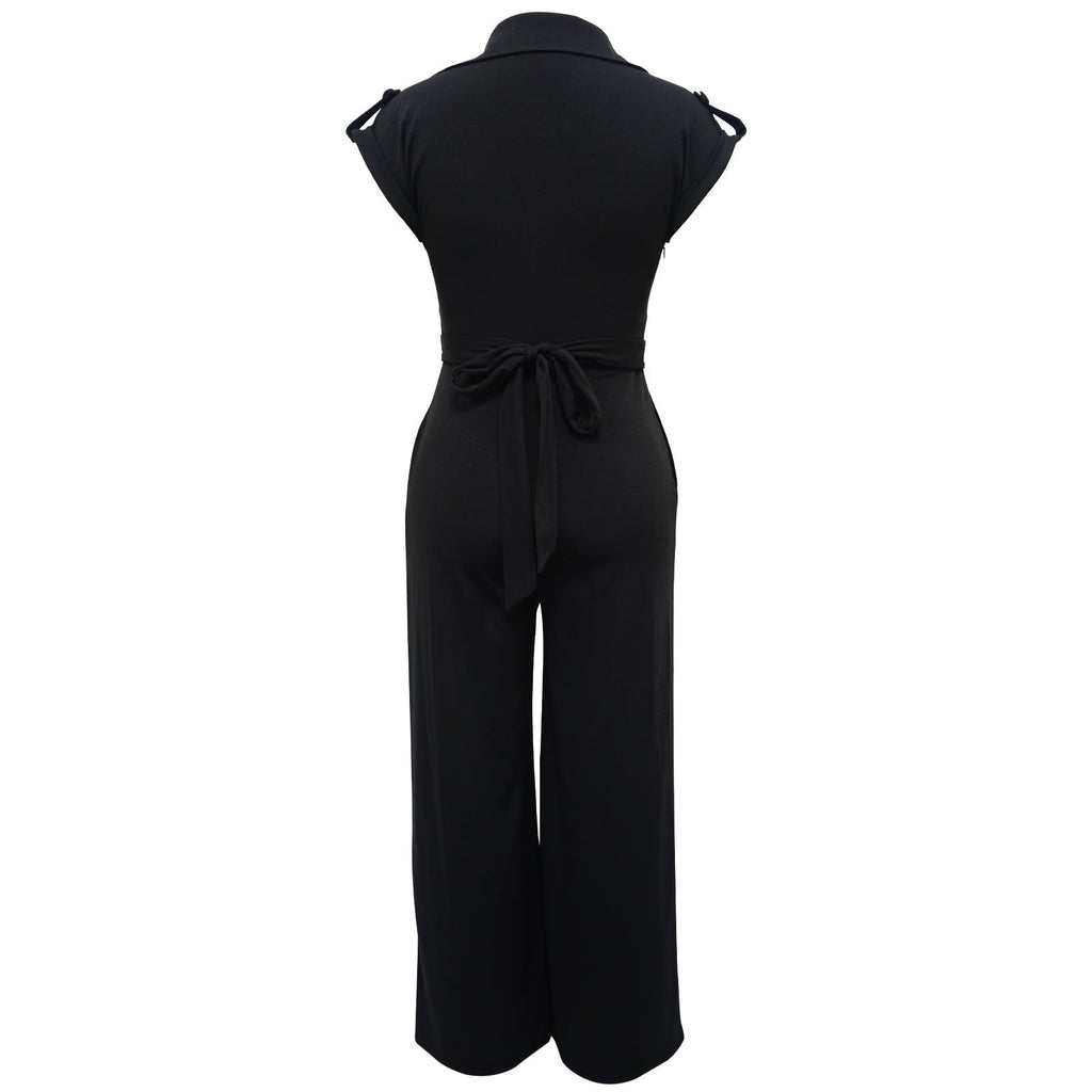 Women Solid Color Sleeveless V neck Wide Leg Jumpsuit