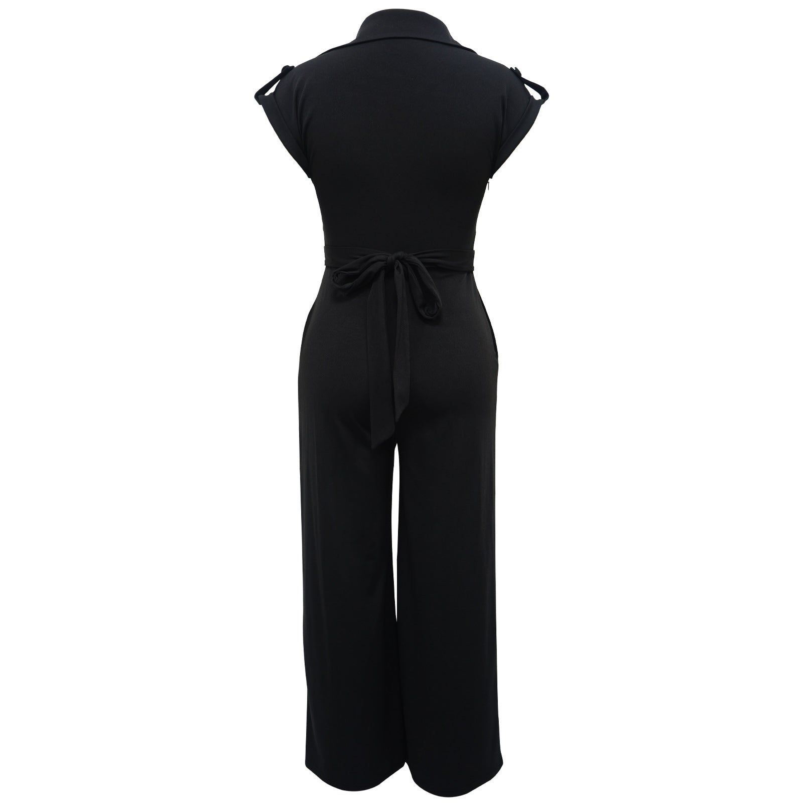 Women Solid Color Sleeveless V neck Wide Leg Jumpsuit