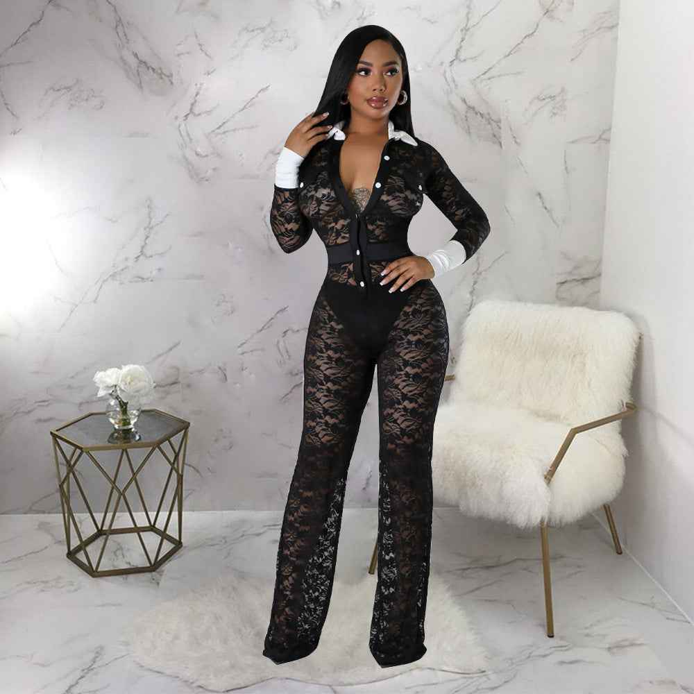 Lace Contrast Color Stitching Jumpsuit
