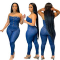 Casual Tube Top Slim Fit Denim Jumpsuit