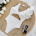 Sporlike Solid Color Hollow Out Cutout out Swimsuit Female New High Waist Backless Ruffle Swimwear