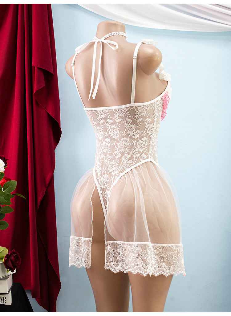 Gathered Bridal Lace See through Lingerie