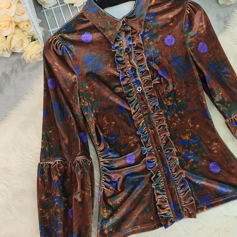 Slim Fit Retro Long Sleeved Blouse