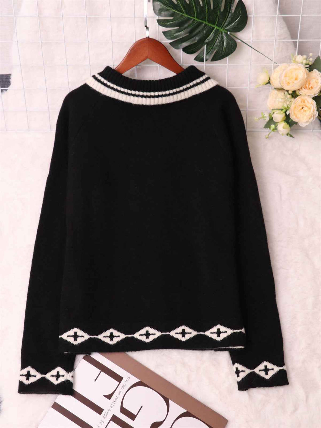 Valentine's Day Retro Pattern Cute Love Button Long Sleeve Knit Cardigan Sweater