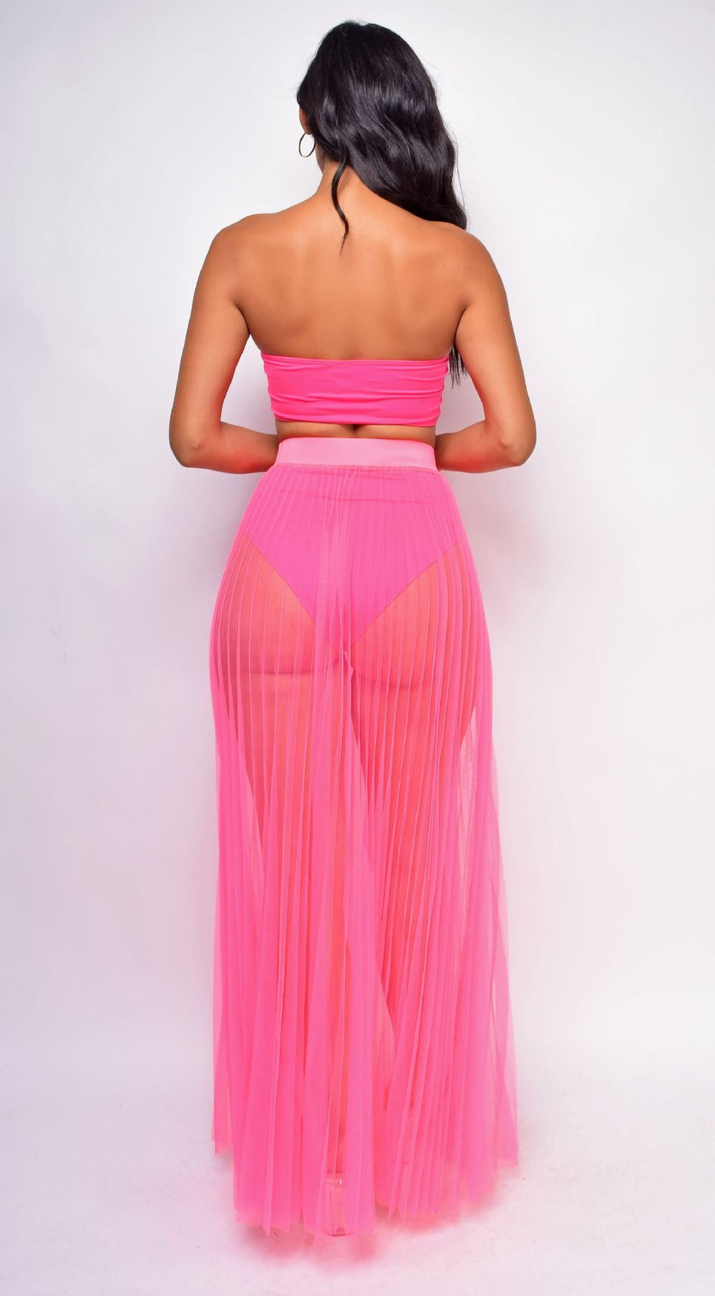 Mesh Pleated Swimsuit Fabric Three Piece Set