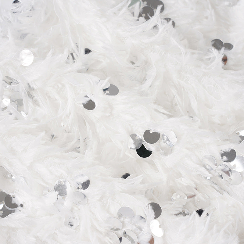 White Sequined Furry Bottoms Set