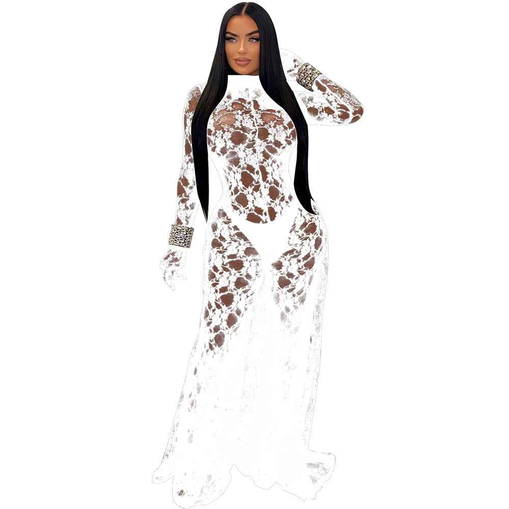 See through Lace Backless Lace up Jumpsuit