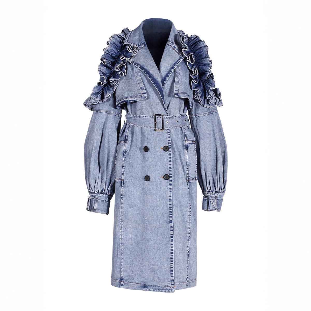 Denim Windbreaker Lotus Leaf Jacket