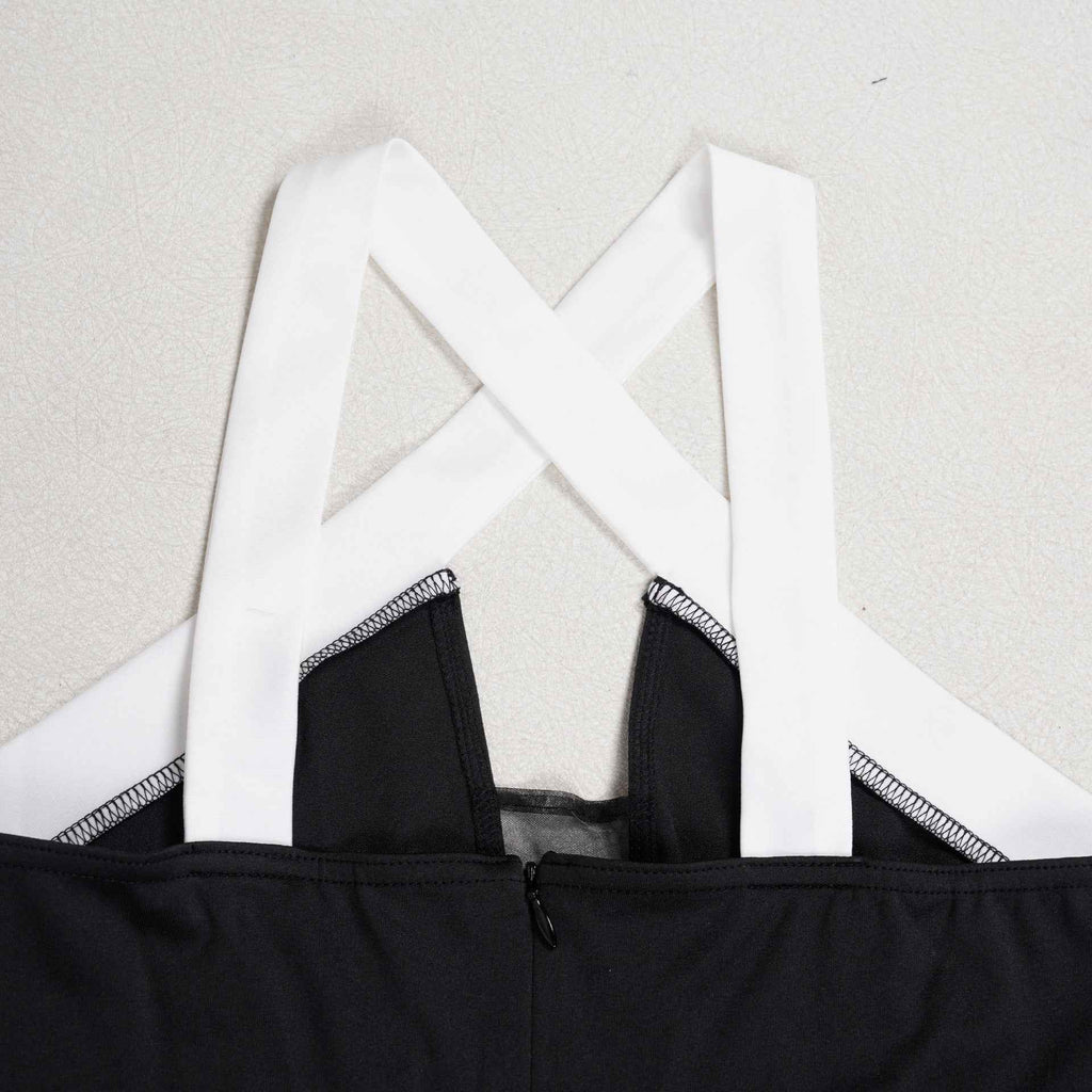 Elegant Office Contrast Color Cross Strap Jumpsuit